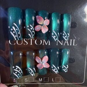 Teal and Pink Floral Custom Nail Set